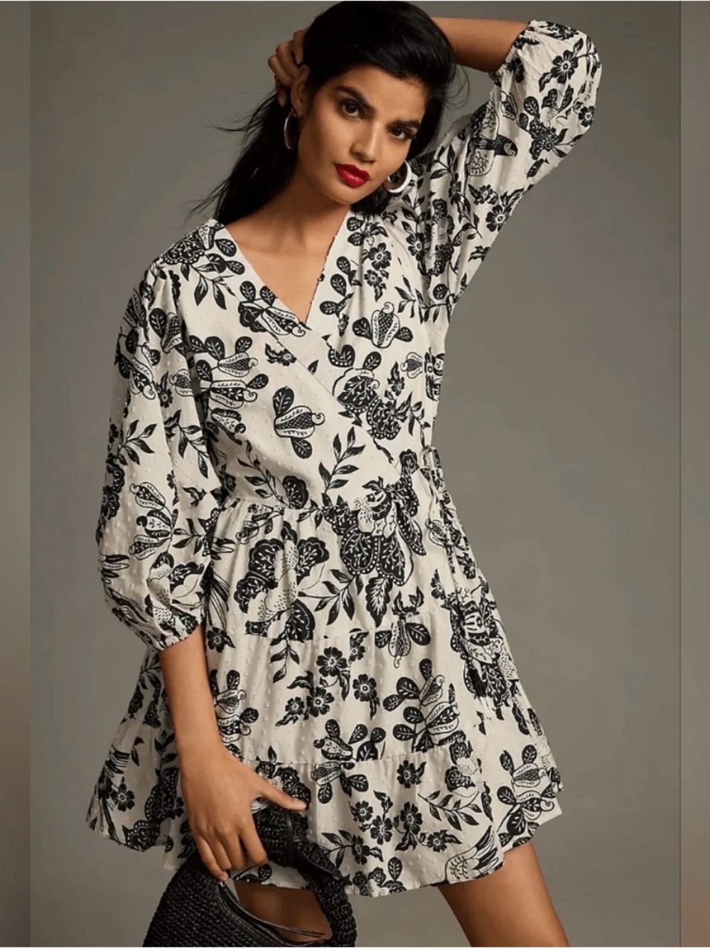 FARM Rio Black and White Floral Mini Dress